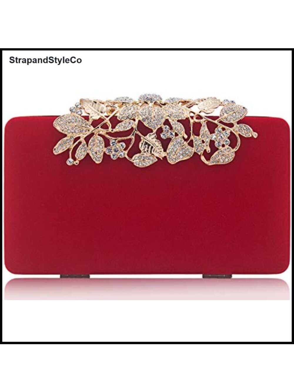 Velvet Clutch Evening Bag with Flower Closure & Detachable O Chain